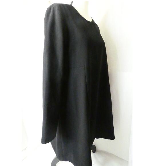 Zara Woman Large Black Dress Open Slit Back Flowy Long Sleeves Midi - Picture 6 of 6